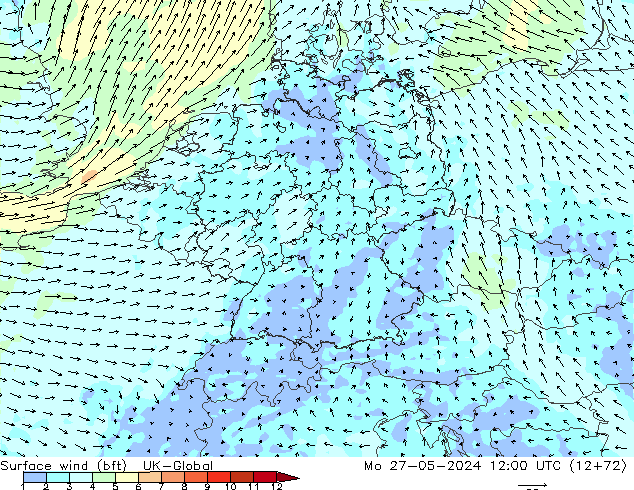 Wind 10 m (bft) UK-Global ma 27.05.2024 12 UTC