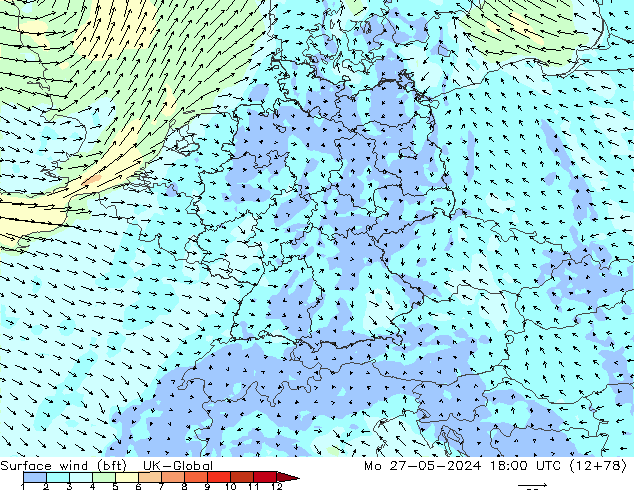 Surface wind (bft) UK-Global Mo 27.05.2024 18 UTC