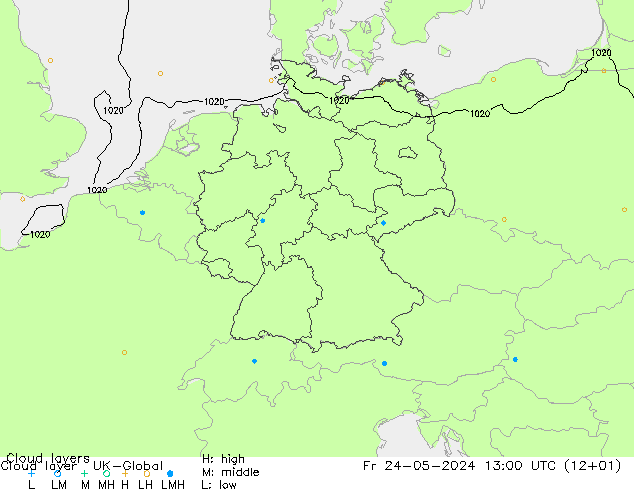 Wolkenschichten UK-Global Fr 24.05.2024 13 UTC