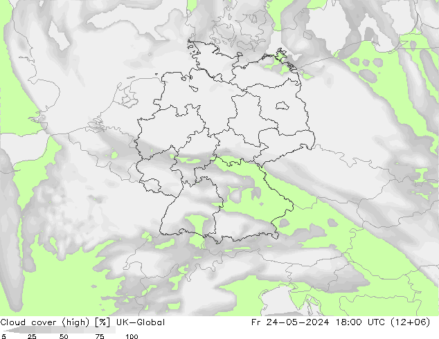 Cloud cover (high) UK-Global Fr 24.05.2024 18 UTC