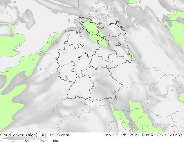 Cloud cover (high) UK-Global Mo 27.05.2024 00 UTC