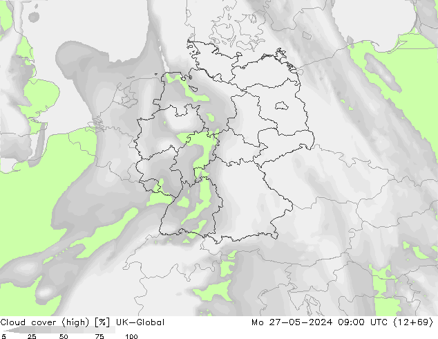 Cloud cover (high) UK-Global Mo 27.05.2024 09 UTC