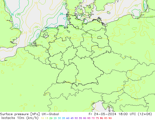 Isotachen (km/h) UK-Global Fr 24.05.2024 18 UTC