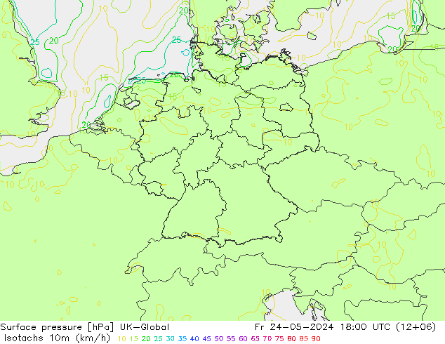 Isotachs (kph) UK-Global Pá 24.05.2024 18 UTC