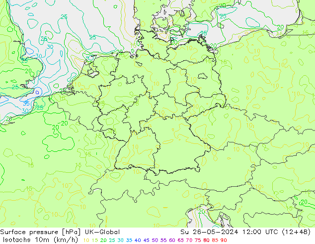 Izotacha (km/godz) UK-Global nie. 26.05.2024 12 UTC