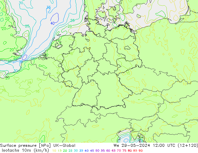 Isotachs (kph) UK-Global We 29.05.2024 12 UTC