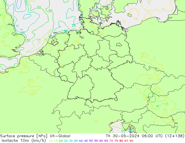 Isotachs (kph) UK-Global Čt 30.05.2024 06 UTC