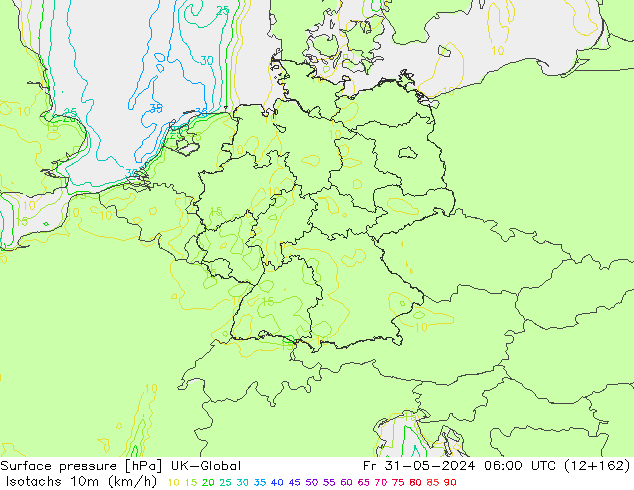 Isotachs (kph) UK-Global Pá 31.05.2024 06 UTC