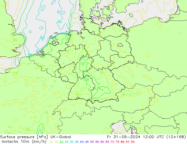 Izotacha (km/godz) UK-Global pt. 31.05.2024 12 UTC