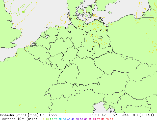 Isotachs (mph) UK-Global Fr 24.05.2024 13 UTC