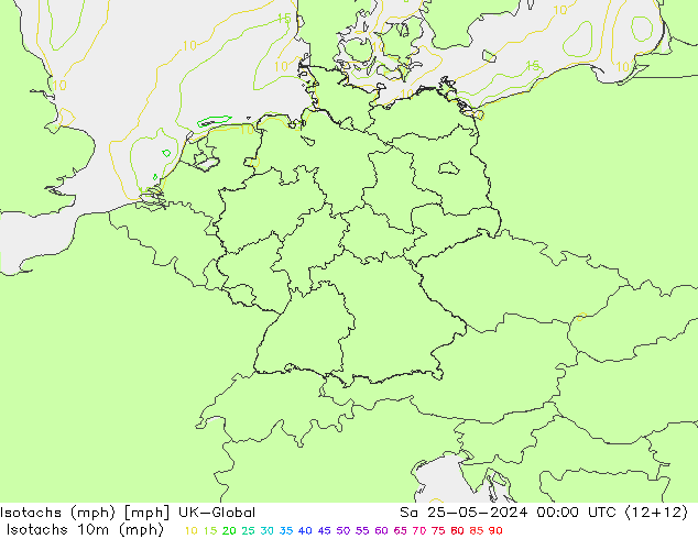 Isotachen (mph) UK-Global za 25.05.2024 00 UTC