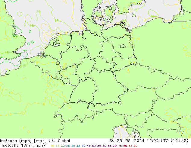 Eşrüzgar Hızları mph UK-Global Paz 26.05.2024 12 UTC