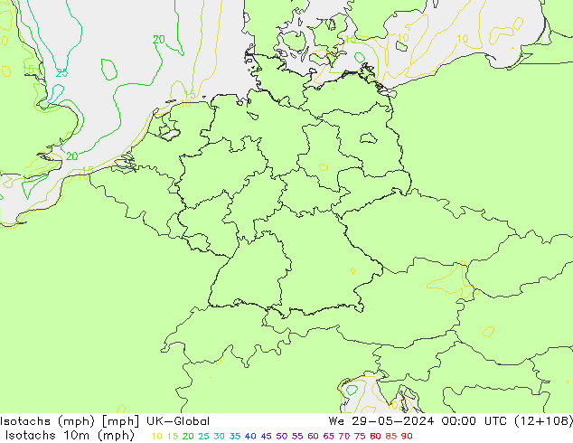 Isotachs (mph) UK-Global We 29.05.2024 00 UTC