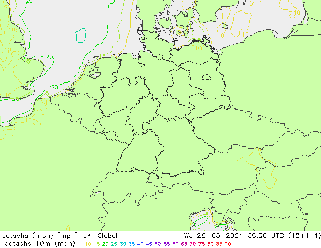 Isotachen (mph) UK-Global wo 29.05.2024 06 UTC