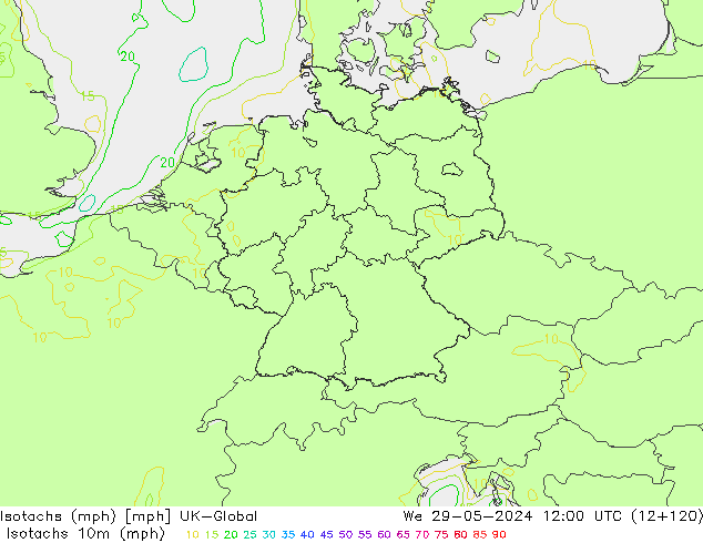 Izotacha (mph) UK-Global śro. 29.05.2024 12 UTC