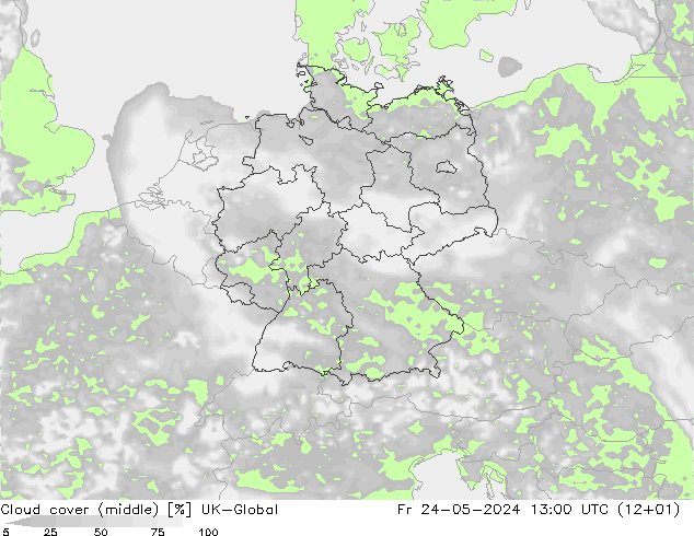Cloud cover (middle) UK-Global Fr 24.05.2024 13 UTC