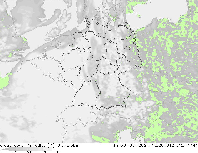 Cloud cover (middle) UK-Global Th 30.05.2024 12 UTC