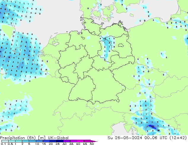 Yağış (6h) UK-Global Paz 26.05.2024 06 UTC
