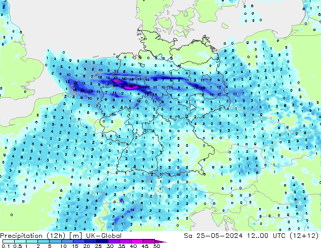 Precipitação (12h) UK-Global Sáb 25.05.2024 00 UTC