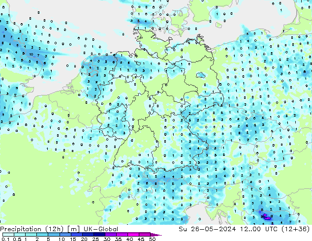 Precipitation (12h) UK-Global Su 26.05.2024 00 UTC