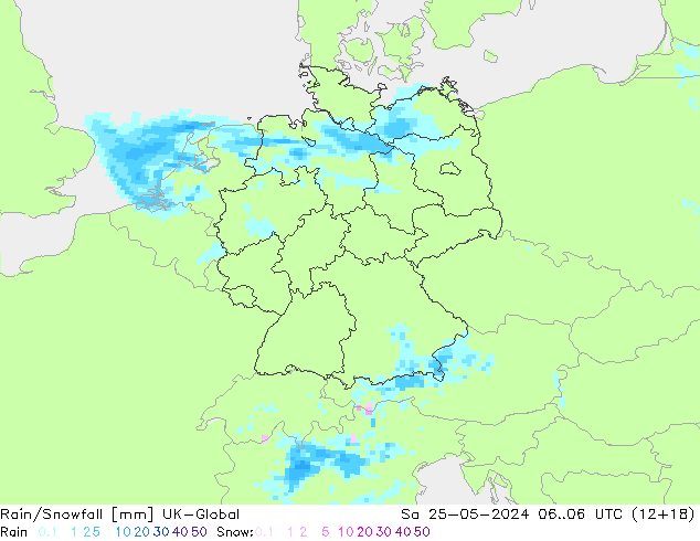 Rain/Snowfall UK-Global Sáb 25.05.2024 06 UTC