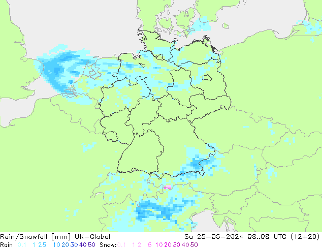 Regen/Schneefall UK-Global Sa 25.05.2024 08 UTC