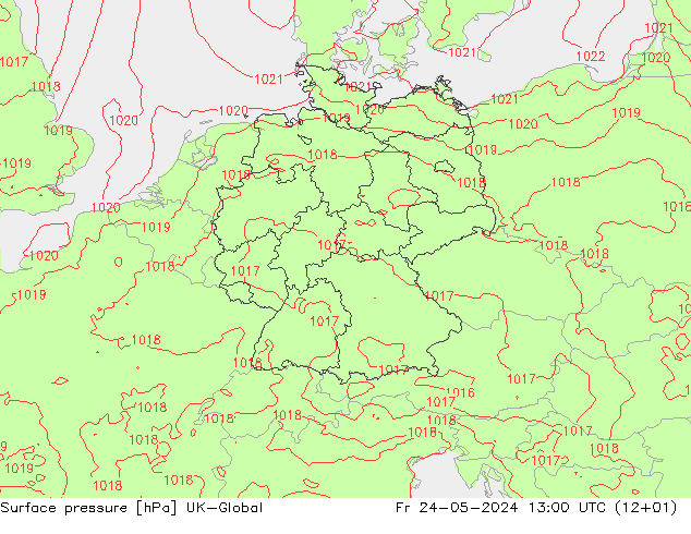 Surface pressure UK-Global Fr 24.05.2024 13 UTC