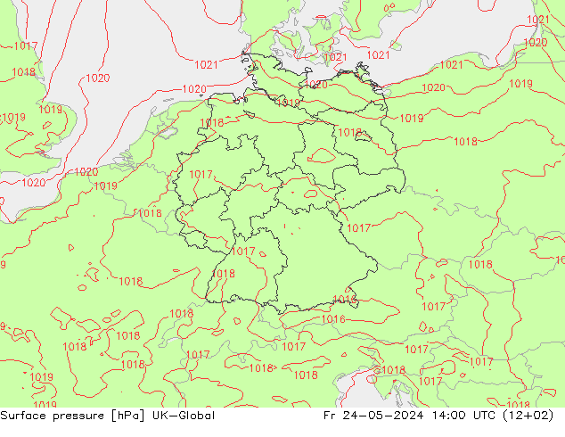 地面气压 UK-Global 星期五 24.05.2024 14 UTC