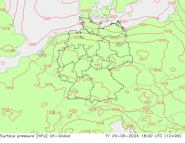 Surface pressure UK-Global Fr 24.05.2024 18 UTC