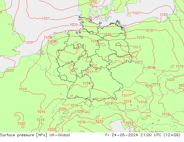 Surface pressure UK-Global Fr 24.05.2024 21 UTC