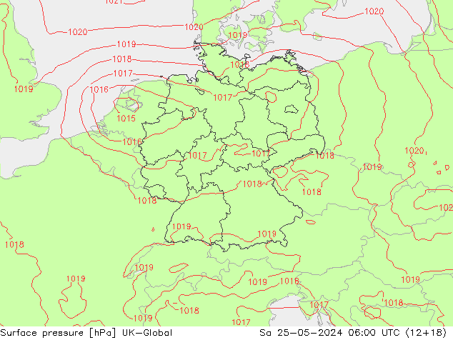 Atmosférický tlak UK-Global So 25.05.2024 06 UTC