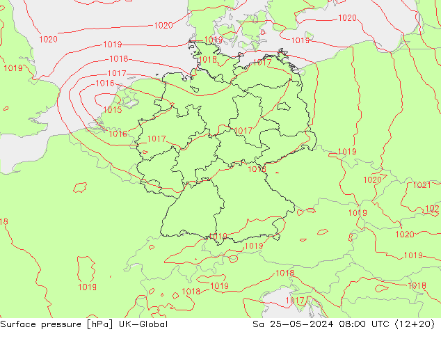 Surface pressure UK-Global Sa 25.05.2024 08 UTC