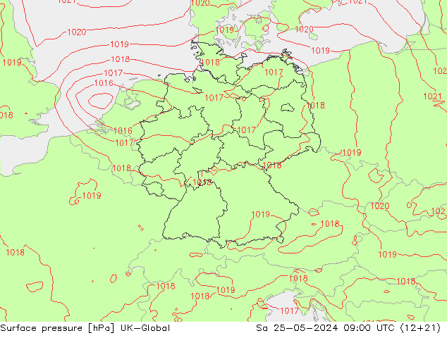 Atmosférický tlak UK-Global So 25.05.2024 09 UTC