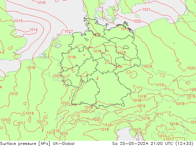 Surface pressure UK-Global Sa 25.05.2024 21 UTC