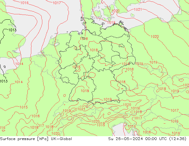 Pressione al suolo UK-Global dom 26.05.2024 00 UTC