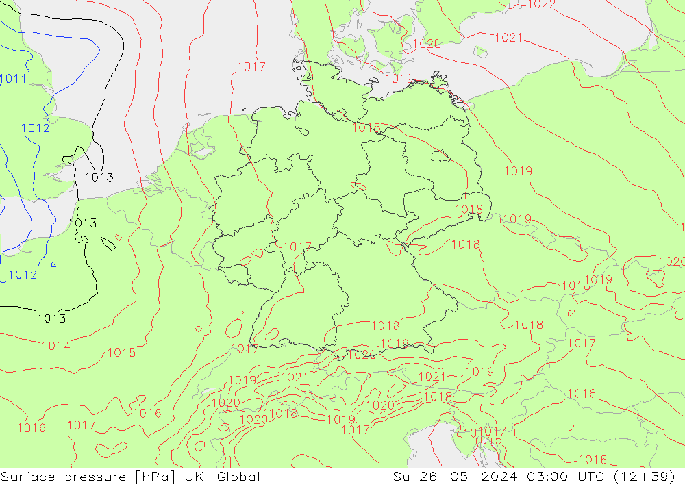 Presión superficial UK-Global dom 26.05.2024 03 UTC