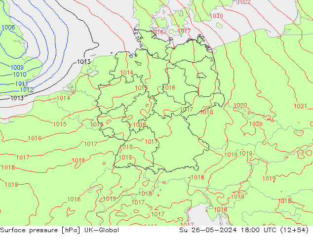 Surface pressure UK-Global Su 26.05.2024 18 UTC