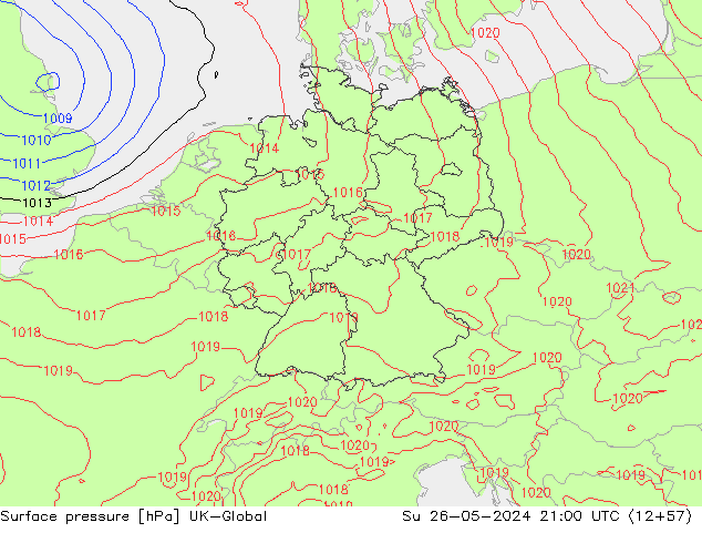 Surface pressure UK-Global Su 26.05.2024 21 UTC