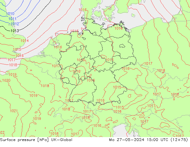 Surface pressure UK-Global Mo 27.05.2024 15 UTC