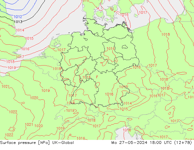 Surface pressure UK-Global Mo 27.05.2024 18 UTC