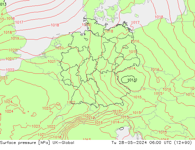 Surface pressure UK-Global Tu 28.05.2024 06 UTC