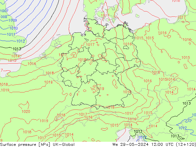 Surface pressure UK-Global We 29.05.2024 12 UTC