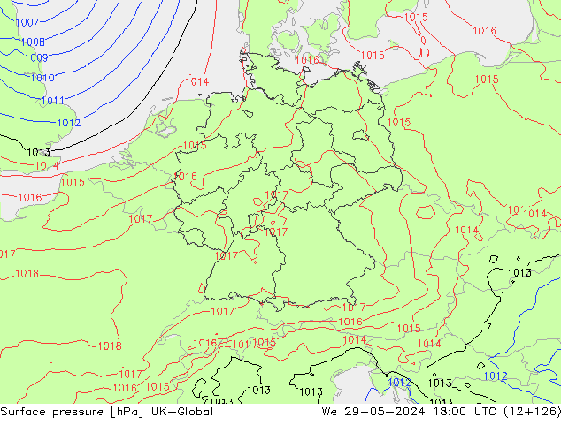 Surface pressure UK-Global We 29.05.2024 18 UTC