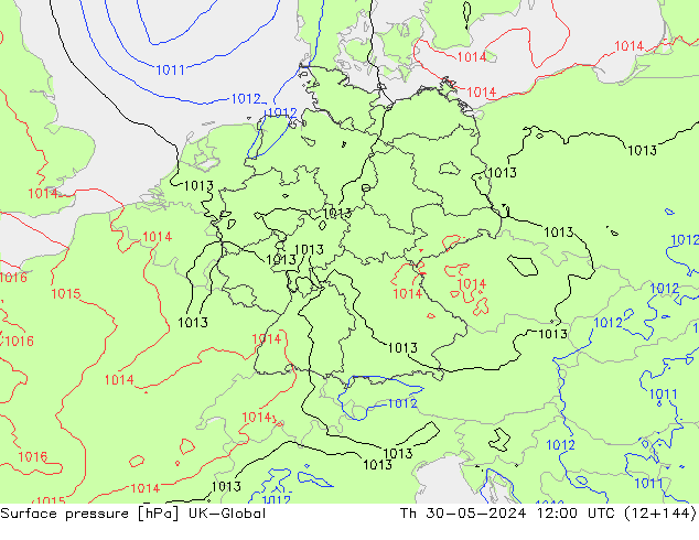 Surface pressure UK-Global Th 30.05.2024 12 UTC