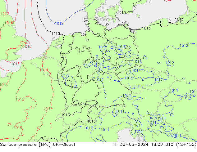 Surface pressure UK-Global Th 30.05.2024 18 UTC