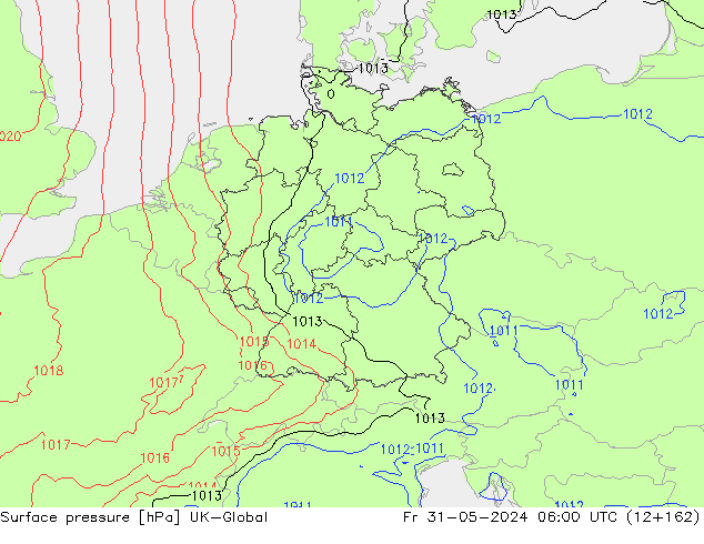 Surface pressure UK-Global Fr 31.05.2024 06 UTC