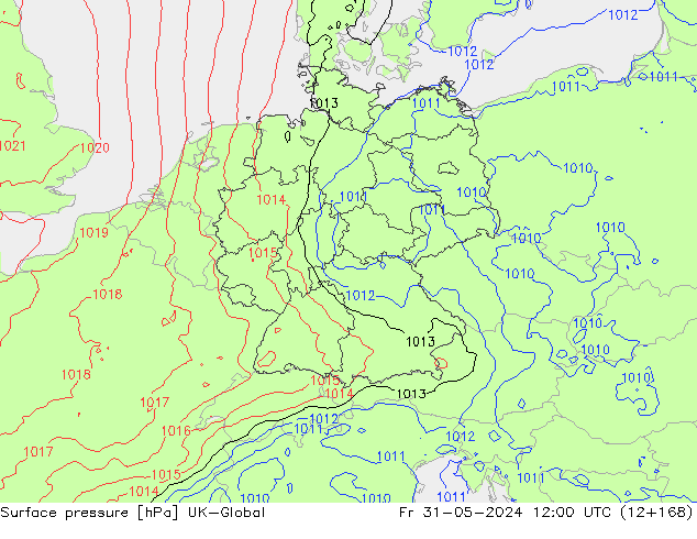 Surface pressure UK-Global Fr 31.05.2024 12 UTC