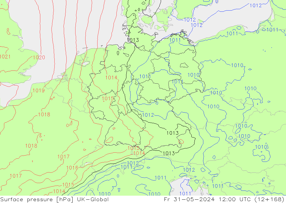 Surface pressure UK-Global Fr 31.05.2024 12 UTC