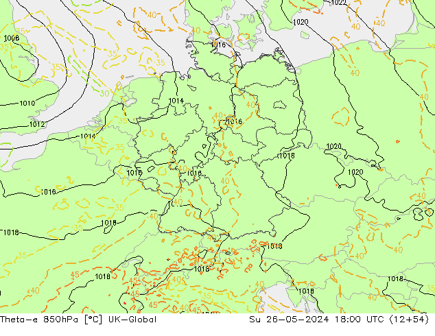 Theta-e 850гПа UK-Global Вс 26.05.2024 18 UTC