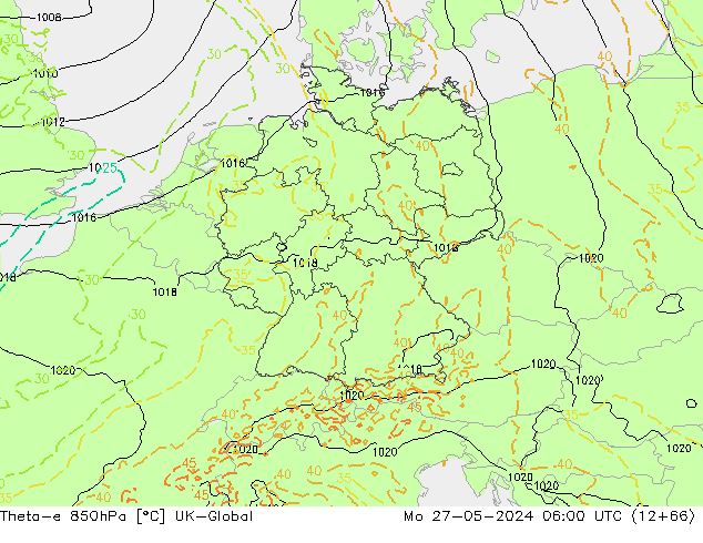 Theta-e 850hPa UK-Global lun 27.05.2024 06 UTC